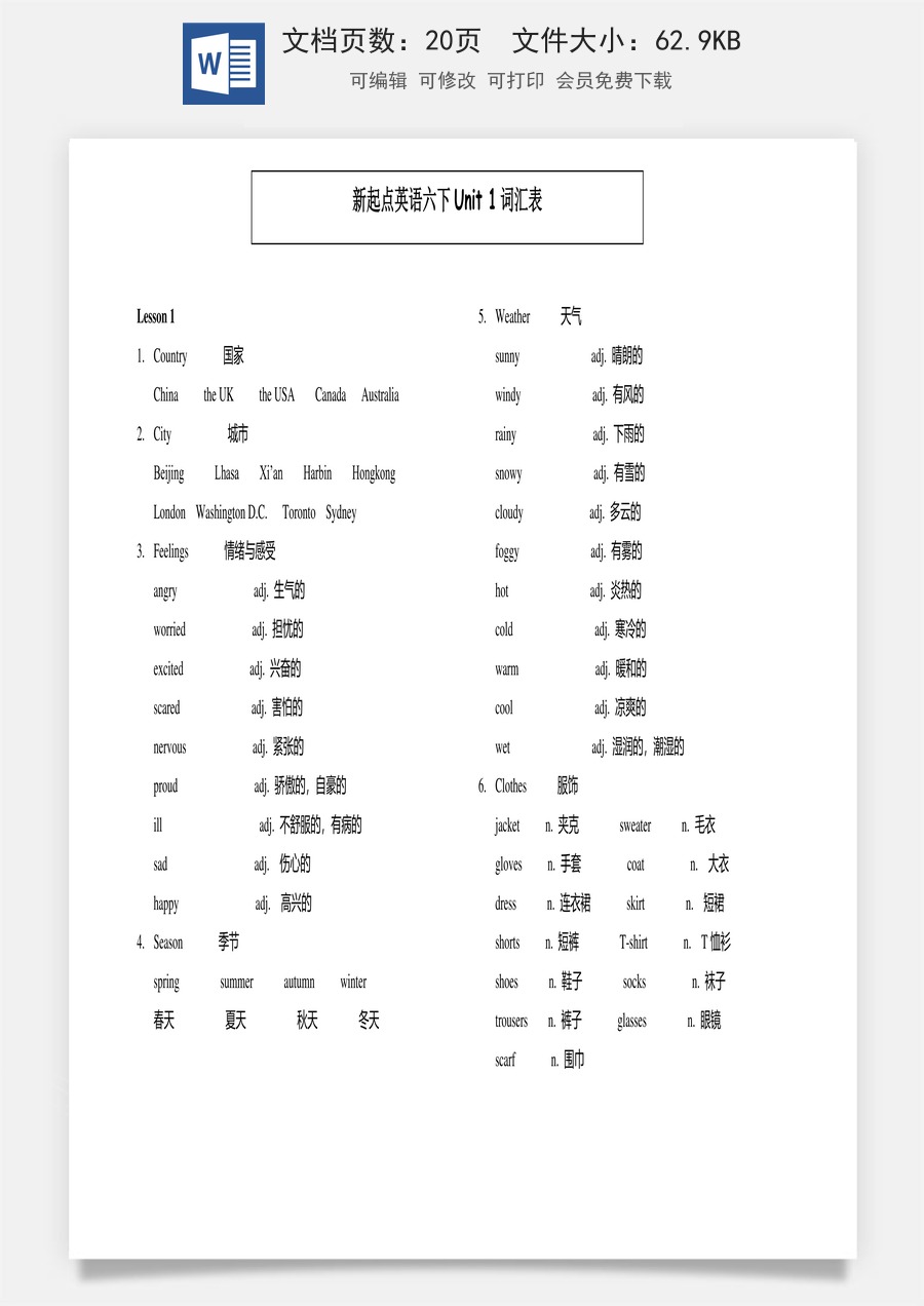 小学英语人教版一年级起点Unit 1-Unit 6知识点（素材）人教新起点版英语六年级下册.docx